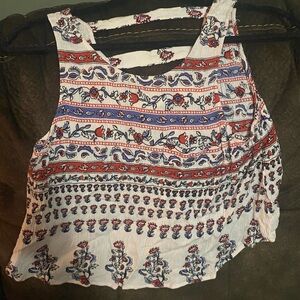 Forever 21 White Tank Top with Red & Blue Floral Stripes